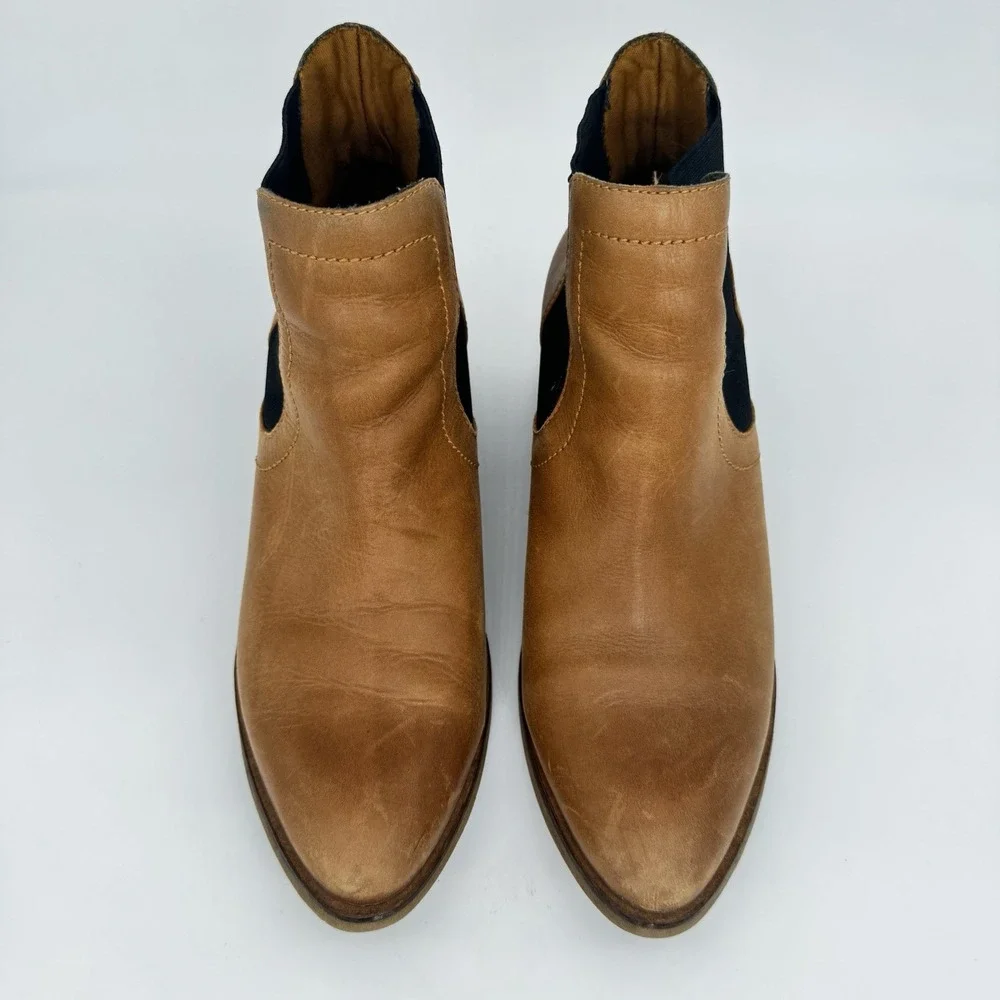 Roolee Womens Slip On Ankle Boot Size 39‎ Tan Black Elastic Side Block Heel